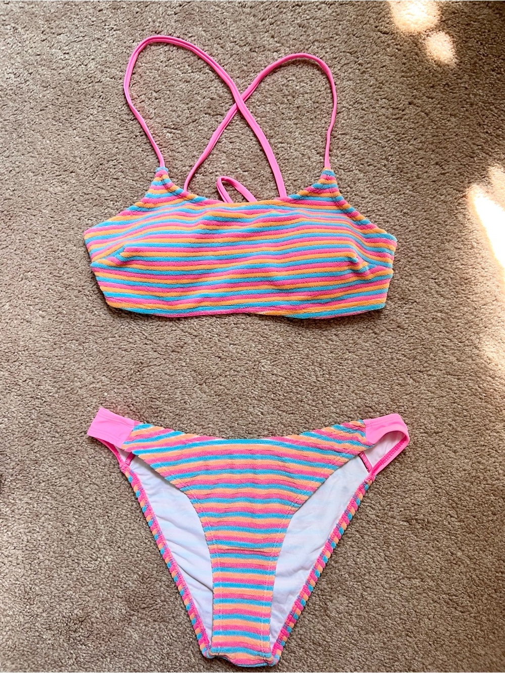 Cupshe Multicolor Rainbow Stripe terry cloth Bikini